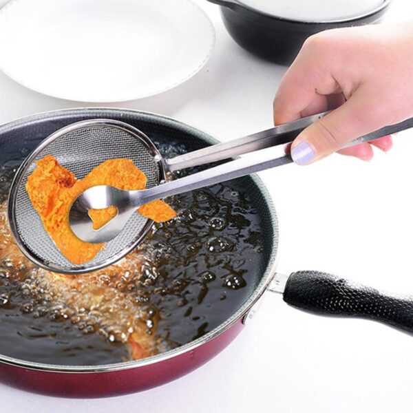 Filter Spoon with Clip | 2 in 1 Stainless Steel Filter Spoon with Clip | Multi functional Fry Tool Filter Spoon | Filter Spoon | Oil filter spoon