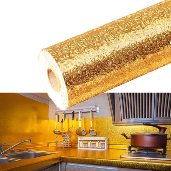 Golden Wallpaper Sheet - Aluminum Foil Paper Golden Kitchen - Oil Proof Contact Paper - Waterproof Sticker Kitchen Stove Cabinet - Golden Sheet - Wallpaper
