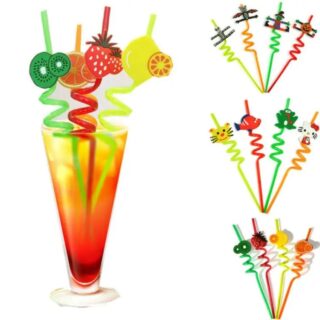 Spiral Fancy Straw (4 Pcs) | Multi Color Straw | Reusable Straw | Fancy Straw | Portable Straw | Fruit Shape Spiral Straw Price in Pakistan
